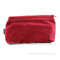 solid red canvas pencil case with top floral edging cotton pen pouch factory directly
